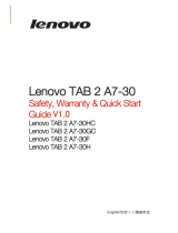 Lenovo TAB 2 A7-30GC Safety, Warranty & Quick Start Manual